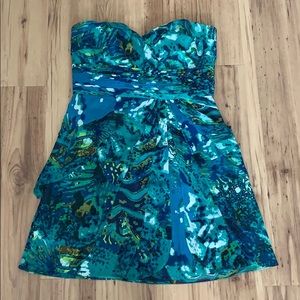 Strapless cocktail dress.